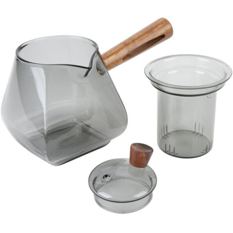 Jeffergarden Théière avec séparation d'eau, bouilloire de brassage en verre de 500ML avec poignée latérale en bois, infuseur amovible pour table de cuisson électrique en céramique