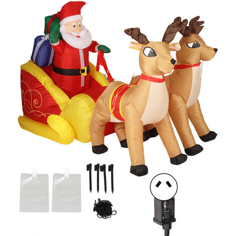 Jeffergarden Traneau de Père Nol gonflable en Polyester lumineux, décoration lumineuse avec ventilateur puissant, père nol et renne pour fête, prise AU 100-240v