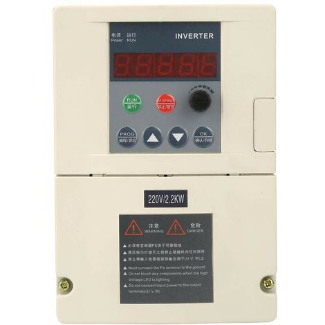 Jeffergarden Variateur de Fréquence VFD, Convertisseur de Fréquence d'Inverseur d'Entraînement Entrée Monophasée Sortie Triphasée d'Affichage Numérique de 220V 2.2KW Onduleur