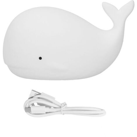 Jeffergarden Veilleuse USB 1,3 W en forme de baleine, 7 couleurs, lampe de chevet en silicone pour la maison, la chambre à coucher, blanc