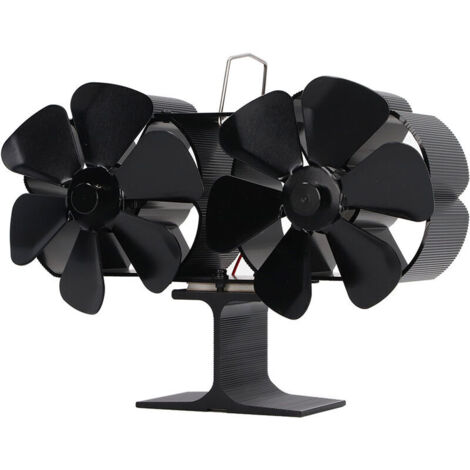 Jeffergarden Ventilateur de poêle à 6 lames alimenté par la chaleur ventilateur de cheminée à double tête ventilateur non électrique à la maison noir