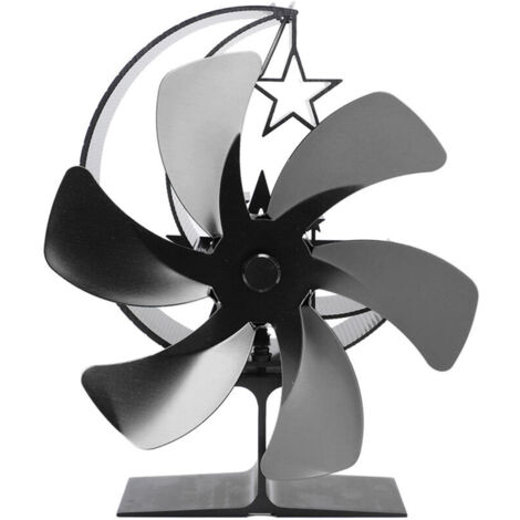 Jeffergarden Ventilateur de poêle à 6 pales pour cheminée, à circulation d'air rapide, motif demi-lune, thermoélectrique, noir