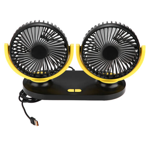 Jeffergarden Ventilateur de voiture USB à double tête, climatiseur Portable, refroidisseur automatique, Ventilation 12V, noir et jaune