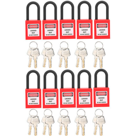 Jeffergarden Verrou de Consignation, Cadenas de Sécurité en Nylon 38 Mm pour Site Industriel, Ensemble de Cadenas de Sécurité avec 2 Clés par Serrure, 10 Ensembles(Rouge)