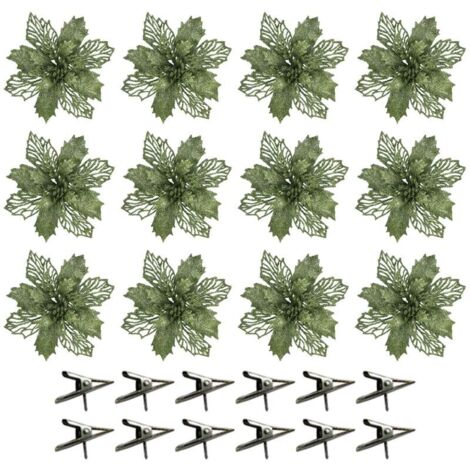 Jeffergarden (Vert) Ornement de sapin de Noël octogonal en forme de fleur, ajouré et pailleté, 16 cm, en plastique et poudre dorée.