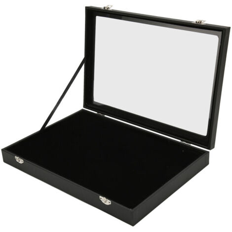 Jeffergarden Vitrine à épingles Bote d'ombre à épingles anti-poussière transparente pour médaille militaire Collection de badges à épingles en cuir PU noir, 35x24x5cm / 13.8x9.4x2.0in