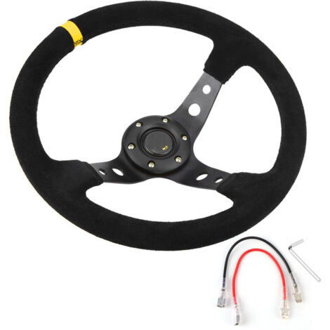Jeffergarden Volant de course automobile universel 35 cm/14 pouces, 6 boulons, avec klaxon jaune