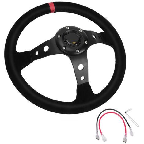 Jeffergarden Volant de course automobile universel 35 cm/14 pouces, 6 boulons, avec klaxon rouge