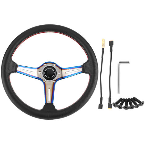 Jeffergarden Volant de course en cuir perforé noir, 350mm/14 pouces, demi-plateau à 6 boulons de Style NARDI avec klaxon