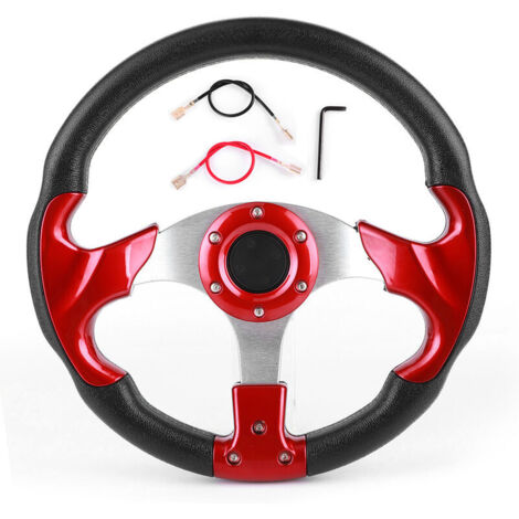 Jeffergarden Volant de voiture de course 320mm/12.5in avec bouton de klaxon PVC couleur rouge pièce modifiée universelle