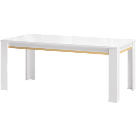 JEMMA - Table 160x90cm Laquée Blanc et Décor Doré