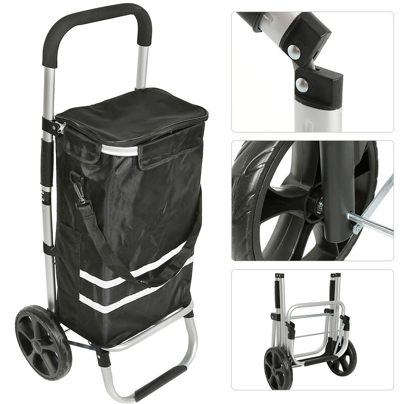 

Carrello Portaspesa 35L, Carrello Spesa con 2 Ruote, Carrello Pieghevole Spingere/Tirare, Carrello della Spesa Alluminio/Tessuto, Grande capacità