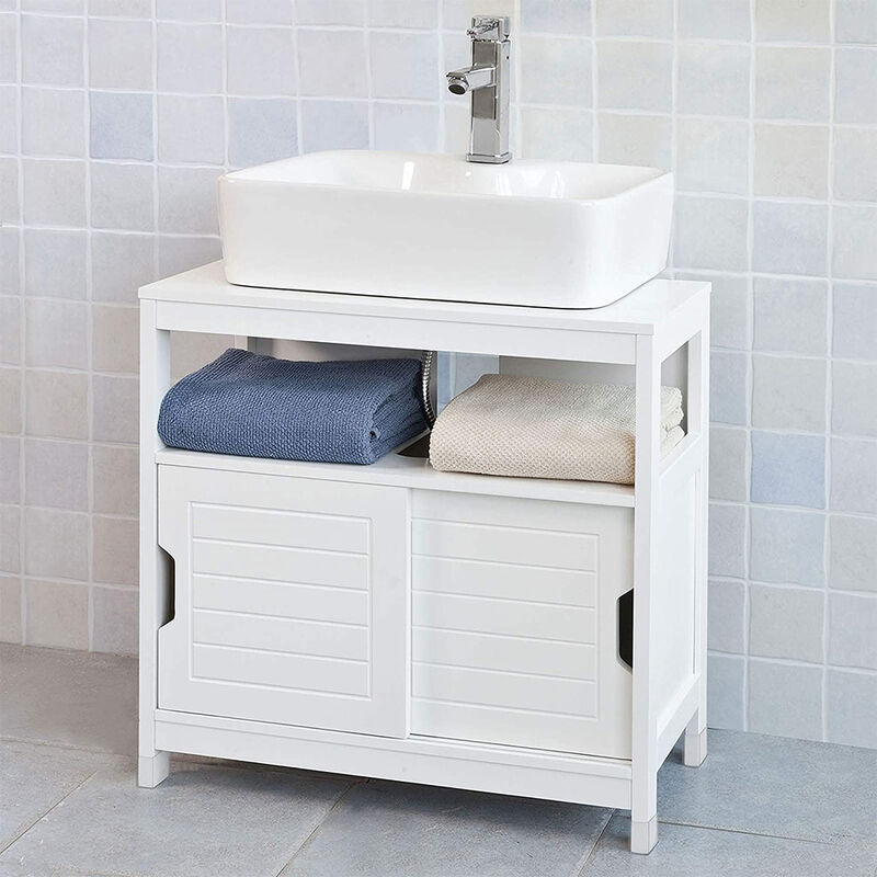 JEOBEST Mueble de baño, Mueble bajo lavabo, Mueble de baño dos puertas, Compartimento abierto - Blanco - White