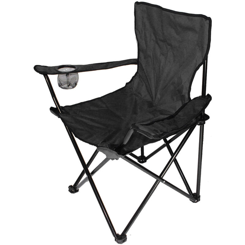 Haloyo - Siège Pliable Portable,Chaise Camping avec Porte-gobelet ®,Avec dossier et accoudoirs,Adaptée au Camping, à la Plage, au Barbecue,noir