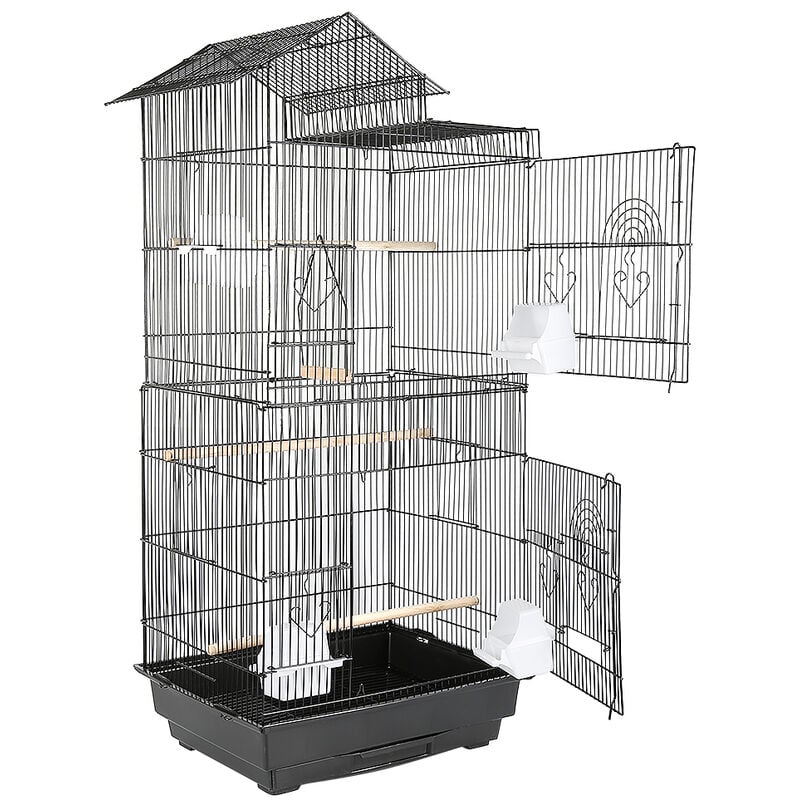 Volière Cage à oiseaux Portable Volière Cage de fer 46×35.5×99cm Noir