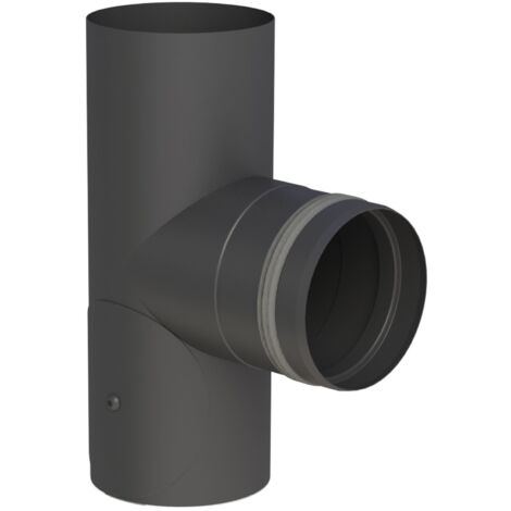 Jeremias PELLET-LINE T-Anschluss 90° mit Revisionsöffnung, Abgang mit Einzug (Geräteanschluss) Edelstahl schwarz Ø 100 mm