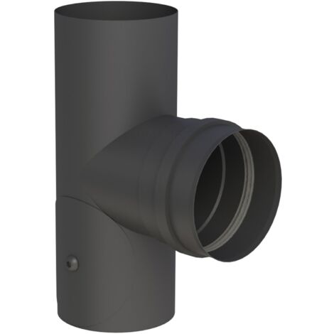 Jeremias PELLET-LINE T-Anschluss 90° mit Revisionsöffnung, Abgang mit FU-Muffe inkl. Dichtung (Geräteanschluss) Edelstahl schwarz Ø 100 mm