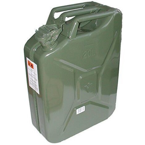 Jerrican Métallique 10 Litres. Peinture Extérieure à La Poudre Couleur Vert Armée. Traitement Intéri