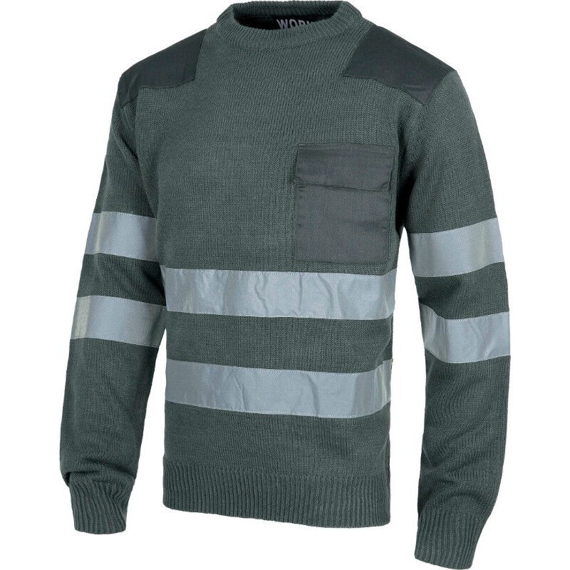 

Jersey de cuello redondo en punto grueso con reflectantes WORKTEAM S5507 | Gris - M