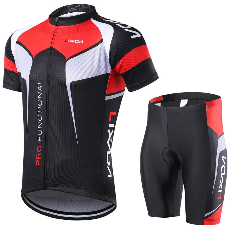 

Jersey de manga corta comodo y transpirable de secado rapido para hombre + pantalones cortos acolchados, conjunto de ropa de ciclismo, ropa deportiva