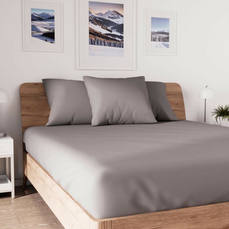 Soleil D Ocre - Drap housse en coton 140x190 cm jersey gris, par Soleil d'ocre Soleil D Ocre - Drap housse en coton 140x190 cm jersey gris, par Soleil d'ocre