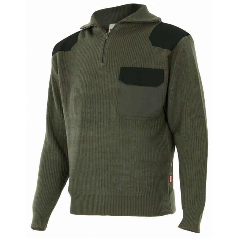 

Jersey punto grueso con cuello combinado en bolsillo y hombros alto Serie R101 | XL - Verde caza / Granate - Velilla