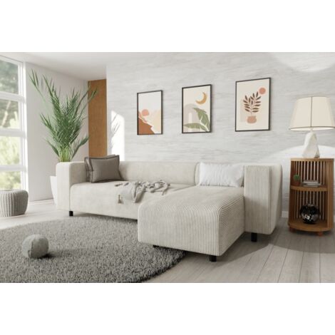 Jesper - Modernes Ecksofa mit Ottomane aus Beige Cord-Stoff mit bequemem Sitz