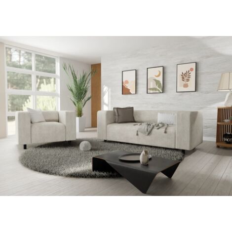 Jesper - Modernes Polstergarnitur 2+1 aus Beige Cord-Stoff mit bequemem Sitz