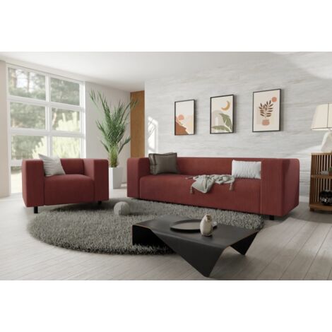 Jesper - Modernes Polstergarnitur 3+1 aus Terrakotta Cord-Stoff mit bequemem Sitz
