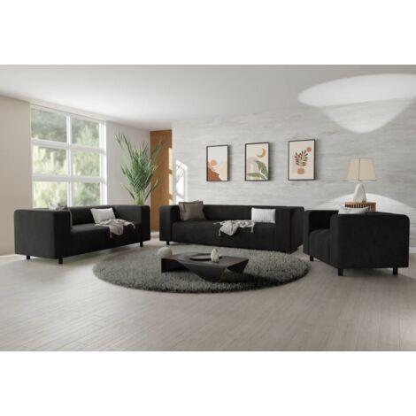 Jesper - Modernes Polstergarnitur 3+2+1 aus Schwarz Cord-Stoff mit bequemem Sitz