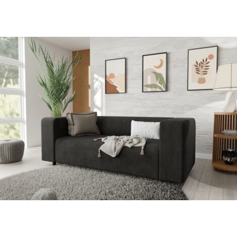 Jesper - Modernes Sofa 2 sitzer aus Schwarz Cord-Stoff mit bequemem Sitz