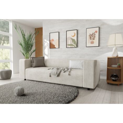 Jesper - Modernes Sofa 3 sitzer aus Beige Cord-Stoff mit bequemem Sitz