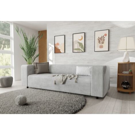 Jesper - Modernes Sofa 3 sitzer aus Hellgrau Cord-Stoff mit bequemem Sitz