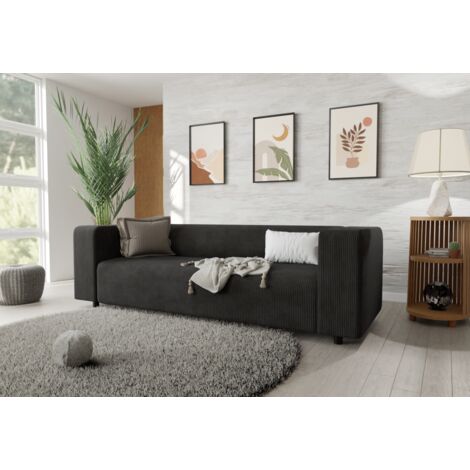 Jesper - Modernes Sofa 3 sitzer aus Schwarz Cord-Stoff mit bequemem Sitz