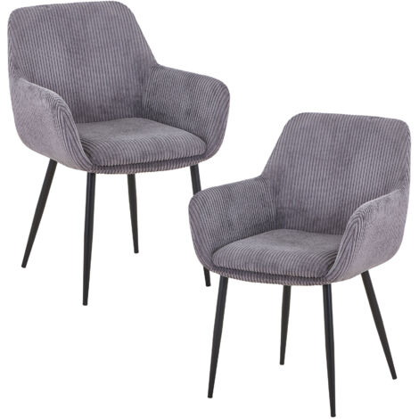 JESSIE - Lot de 2 chaises en velours côtelé gris foncé pieds en métal noir