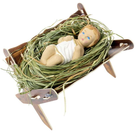 Jesuskind in der Krippe, 11 cm große Krippenfigur