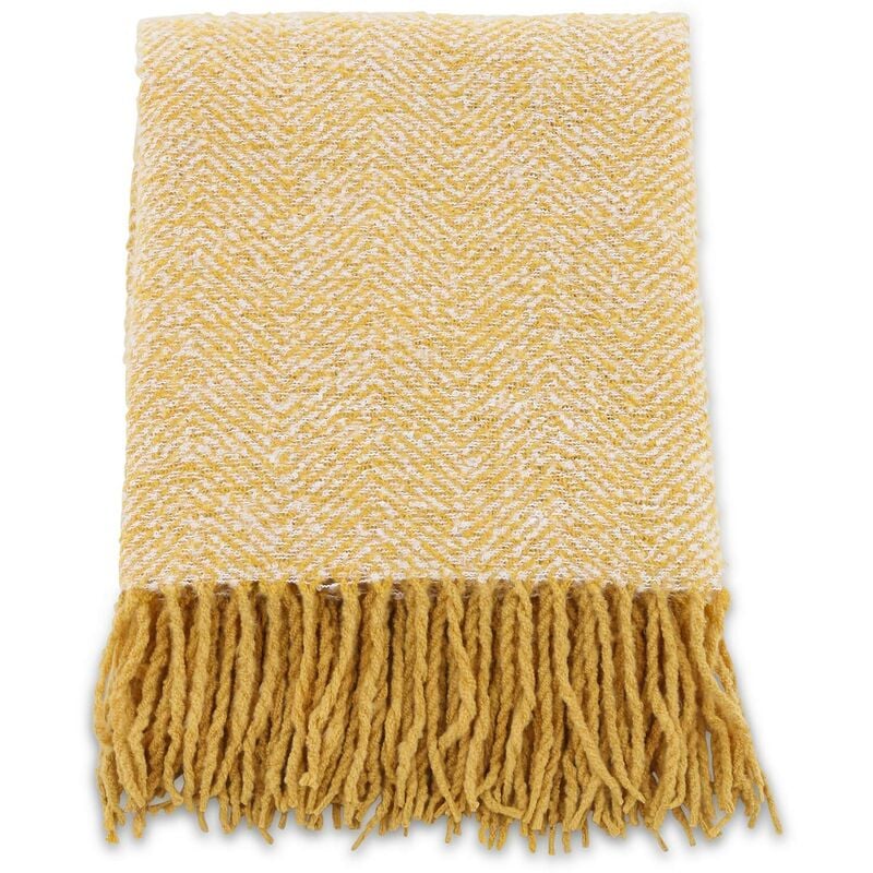 Jeté de canapé à motif chevrons Toby 170 x 130 cm Jaune et blanc