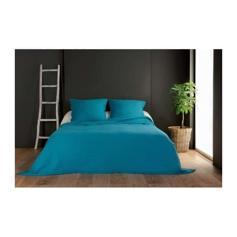 Jeté de lit turquoise capitonné style boutis - 230x250cm - Turquoise