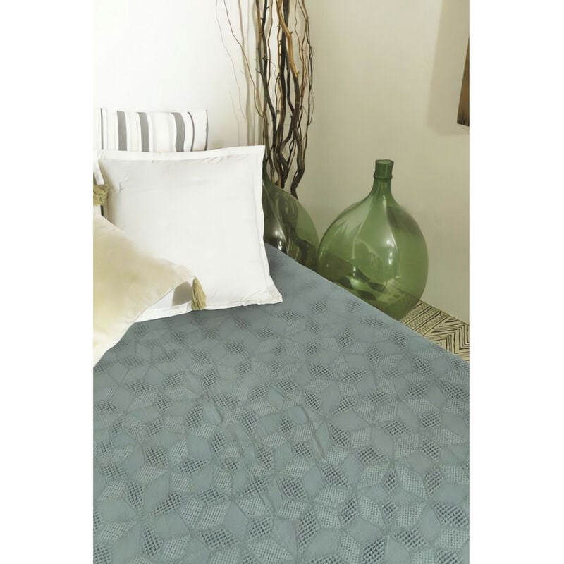 Jeté de lit jacquard en coton lavé 240x260 cm pablo topaze, par Vend du Sud