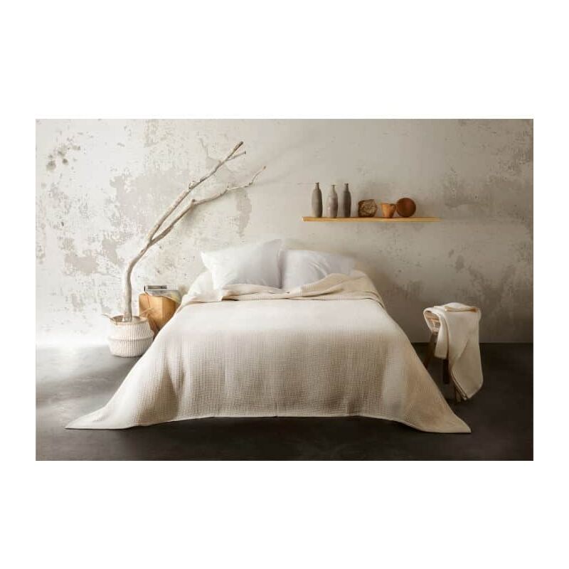 Linder - Jeté de lit léger en nid d'abeille - 125 x 180 cm - Ecru