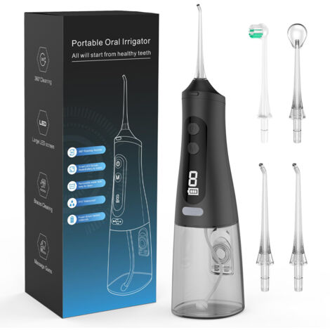 Jet Dentaire Hydropulseur Portable, Jet Dentaire Sans Fil Rechargeable avec 9 Modes Capacité de 350 ml IPX7 Étanche