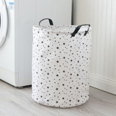 Jetcco Cylindrique Seau Panier à Linge Pliable en Toile Imperméable Étoilée