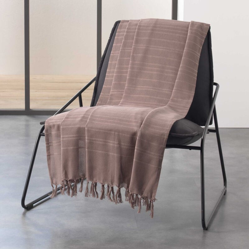 Jete de canape a franges 220 x 240 cm coton tisse lilia Taupe