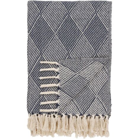 Jeté de canapé bleu marine motif losanges - 130x180 cm FALLON