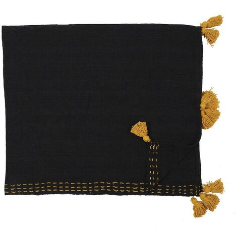 Jeté de canapé surpiqué pompons noir 130x150 cm