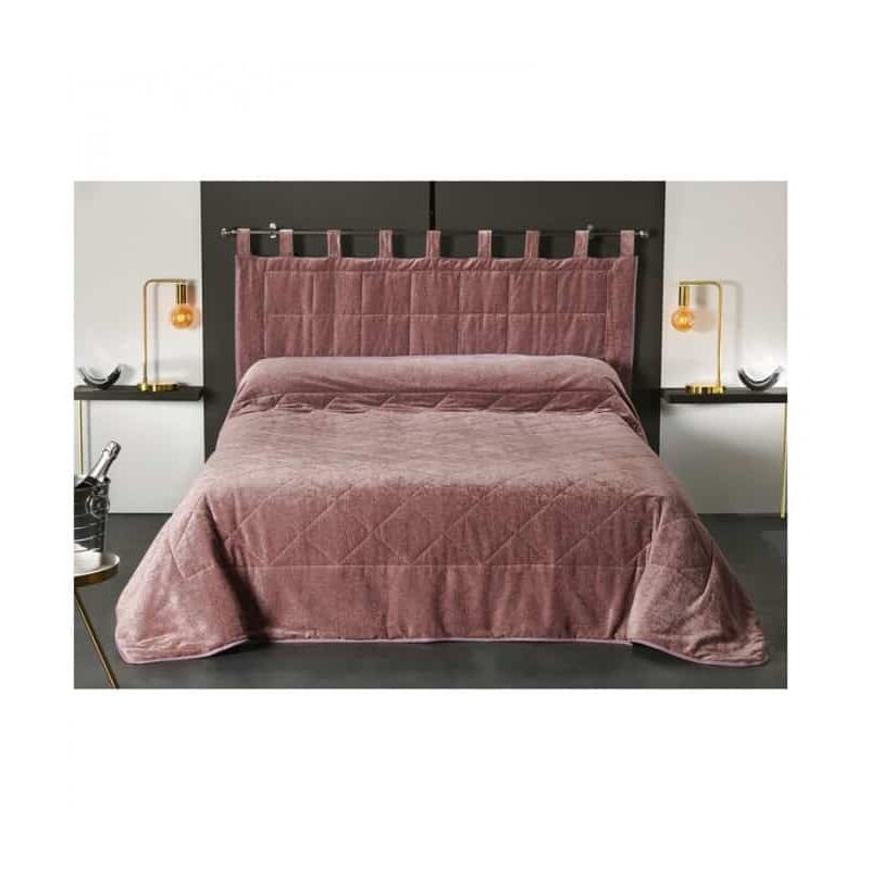 Jeté de lit matelassé velours rose poudré - 180x240cm - Rose
