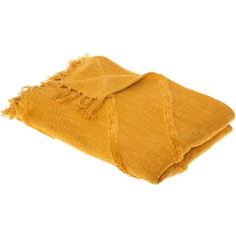 Jeté de Lit en Coton Jaune moutarde motif Inca tufté 130 x 180 cm - Atmosphera