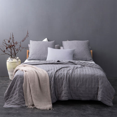 Jeté de lit gris capitonné style lin lavé - 180x240cm - Gris