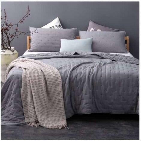 Jeté de lit gris capitonné style lin lavé - 230x250cm - Gris