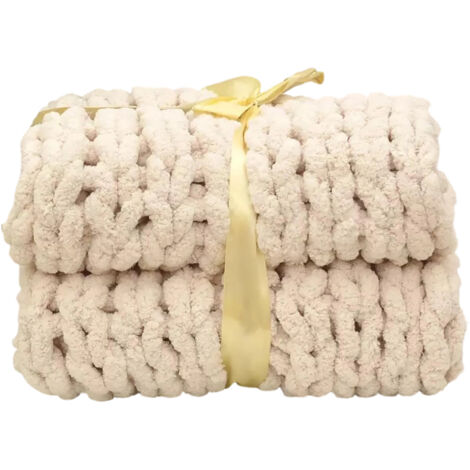 Jeté décoratif en maille chenille 50 x 50 cm – EINNENFFER – Couverture tricot épaisse et douce pour canapé, fauteuil et chambre